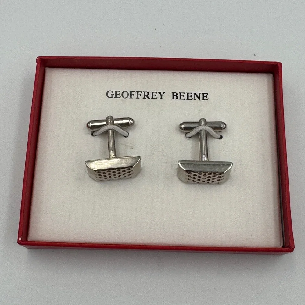 Geoffrey Beene Mens‎ Silver Tone Textured Grid Rectangle Cufflinks 8031-6262/40